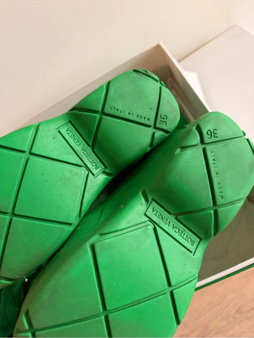 Bottega Veneta Green Sculpted Platform Ankle Boots